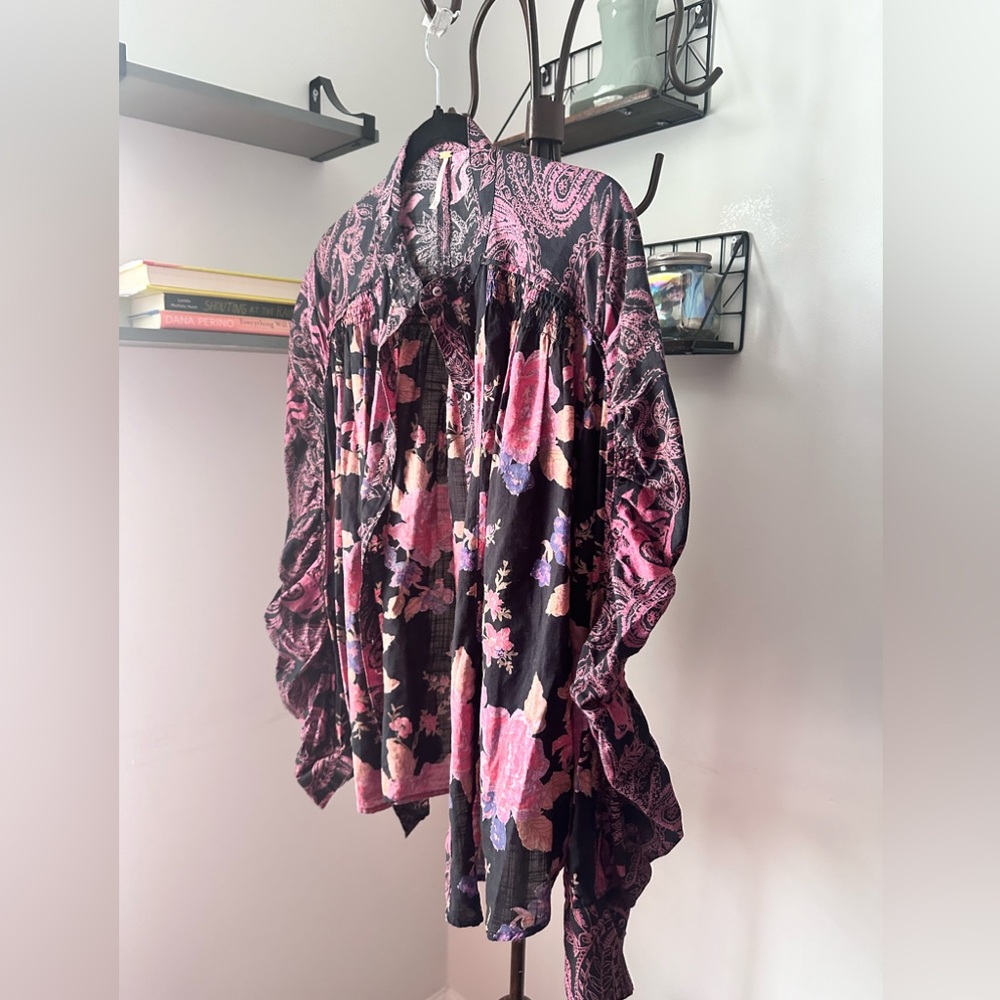 #12 FREE PEOPLE MARAYA PRINTED TOP BLACK COMBO SIZE MEDIUM - Picture 5 of 8